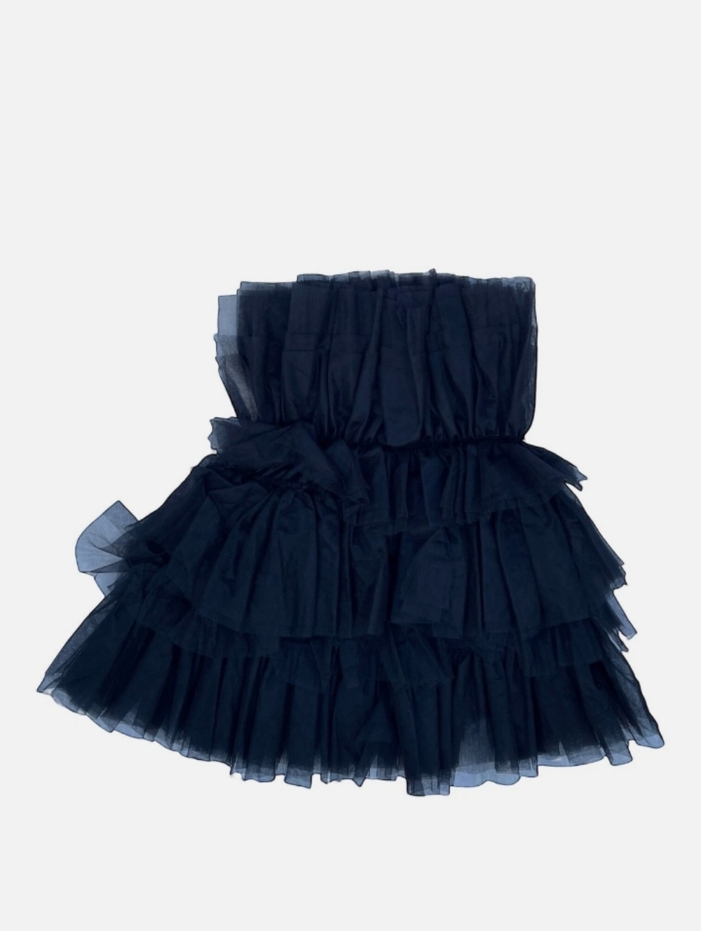 MABLE Black Tiered Tulle Strapless Ruffle Mini Dress Size M - Picture 3 of 9